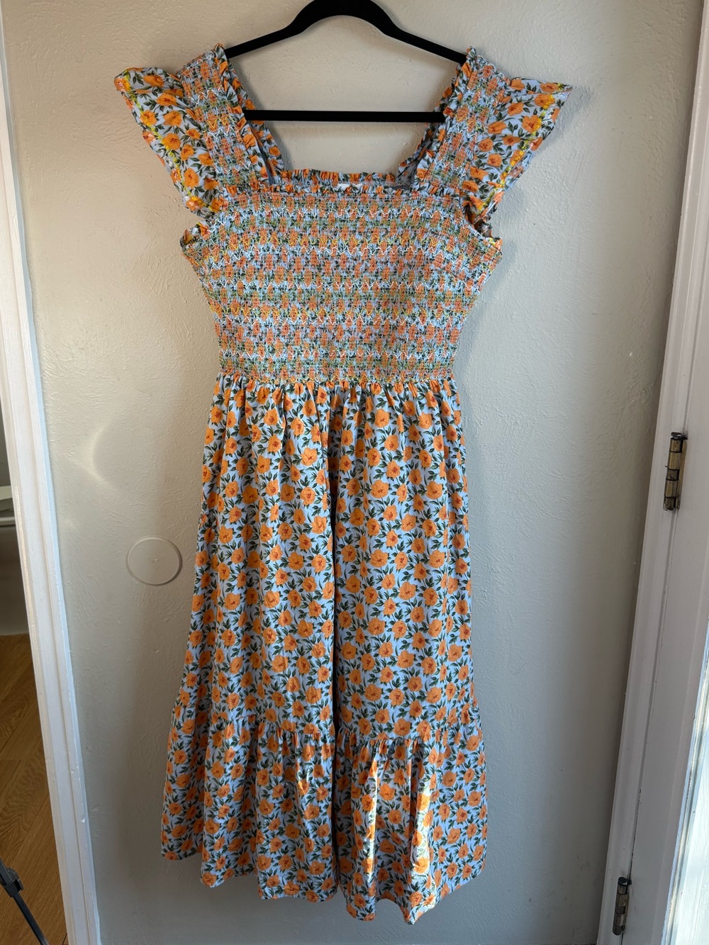English Factory Orange Floral Smocked Midi Dress